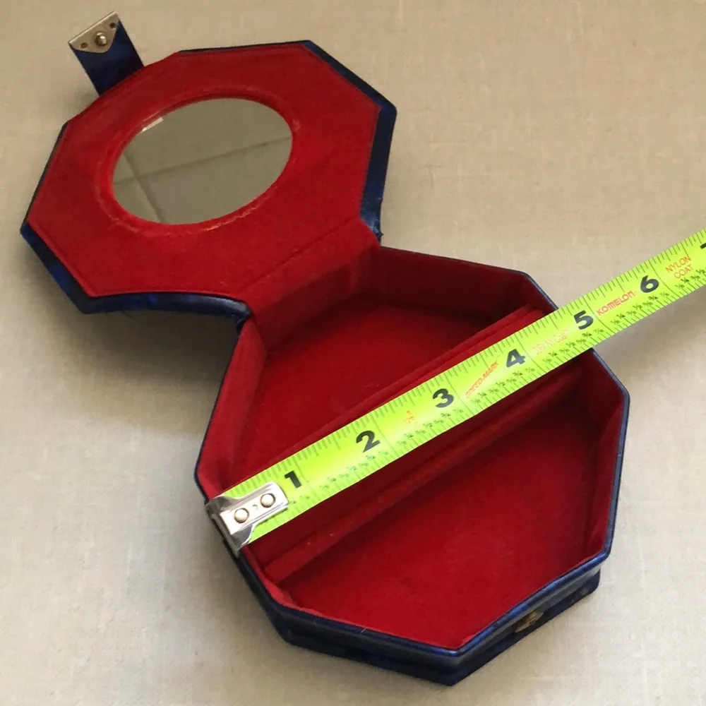 Octagon Shape Vinyl‎ VINTAGE Jewelry case with mirror Tapestry front